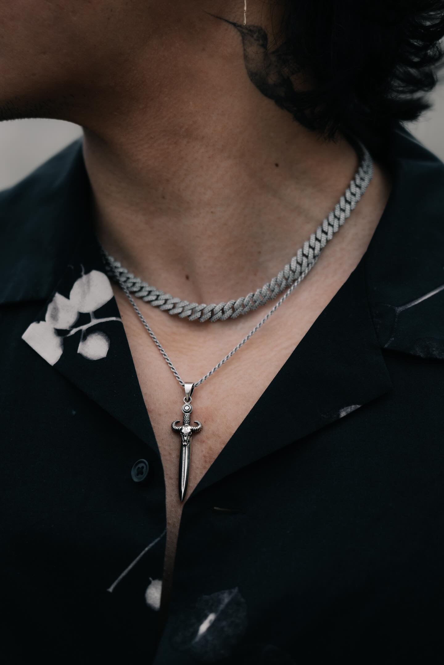 Bison Skull Dagger Necklace — 925 Sterling Silver Pendant”
