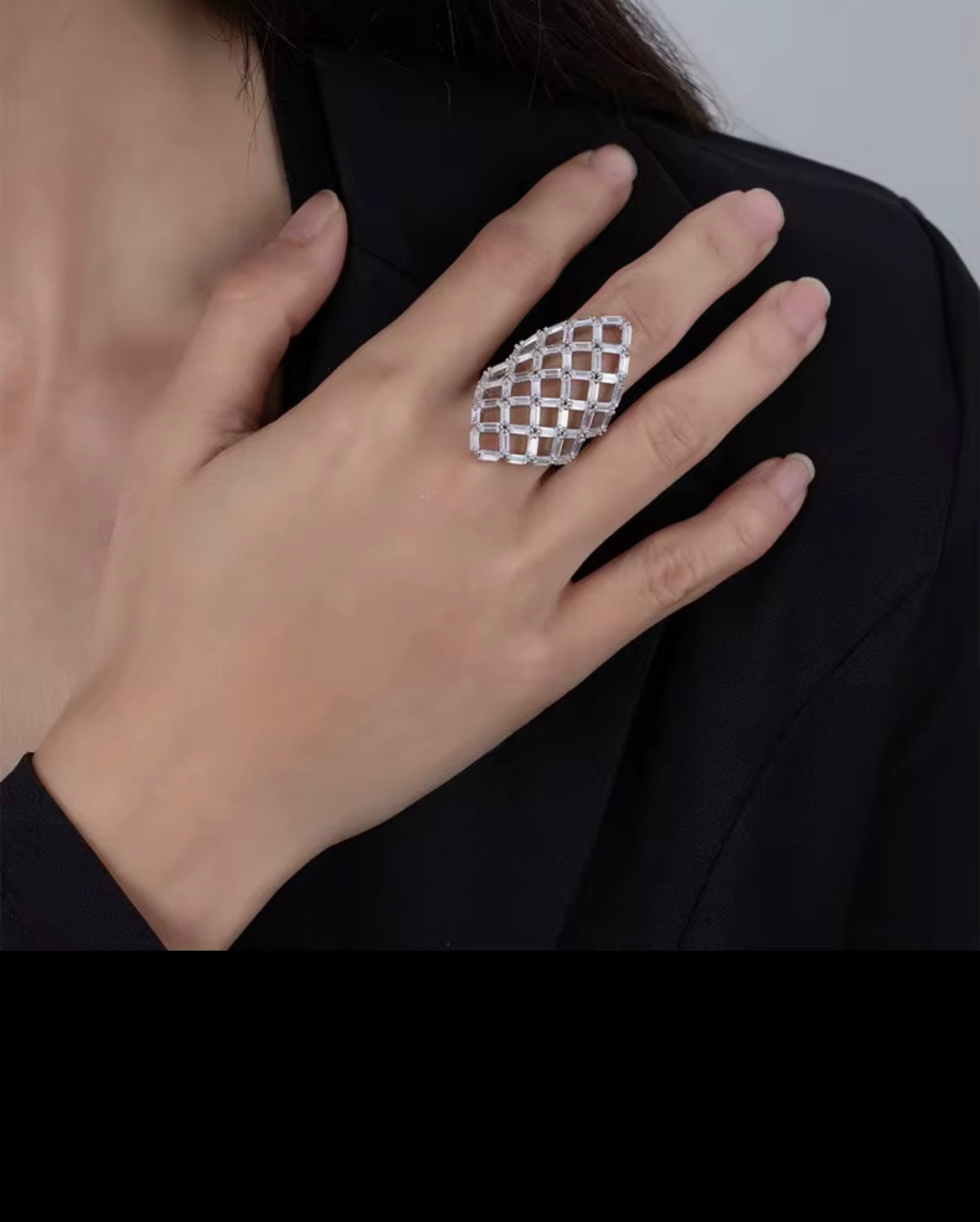 Sterling Silver Lattice Statement Ring – Modern Geometric Cocktail Design