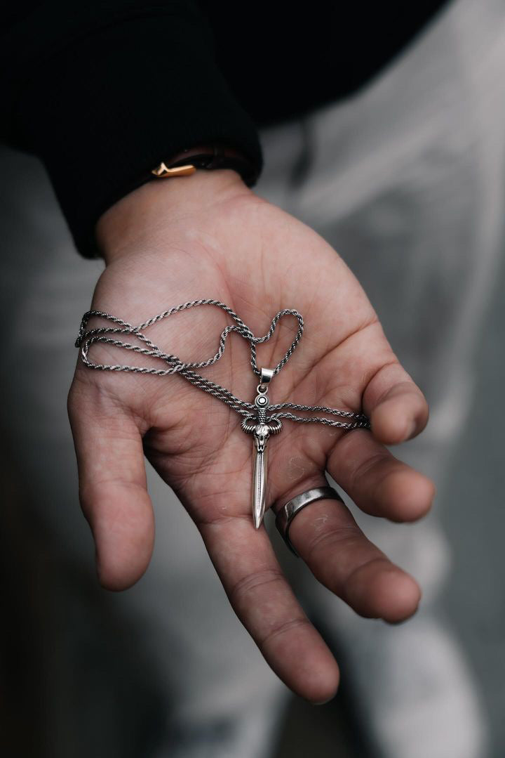 Bison Skull Dagger Necklace — 925 Sterling Silver Pendant”