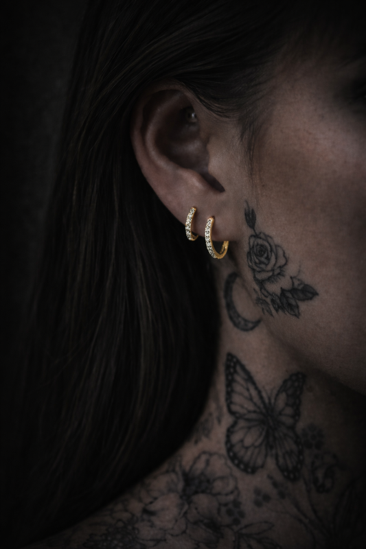 14kt Gold Filled Pavé Hoop Earrings | Minimal Everyday Gold Hoops | Dainty Sparkle Hoops