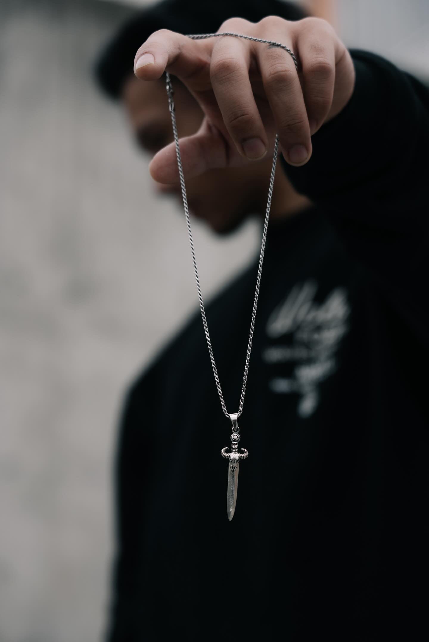 Bison Skull Dagger Necklace — 925 Sterling Silver Pendant”