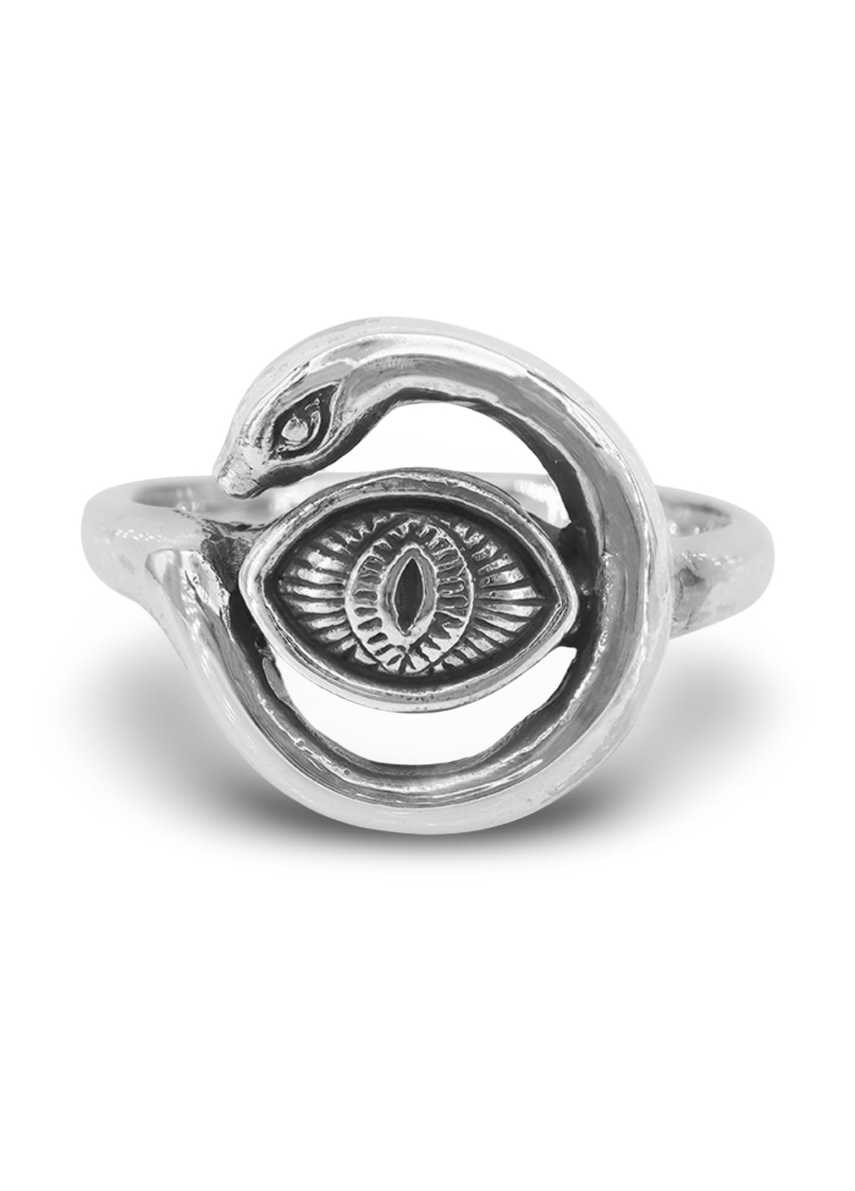 All-Seeing Eye Snake Ring – Sterling Silver Protection & Transformation Symbol