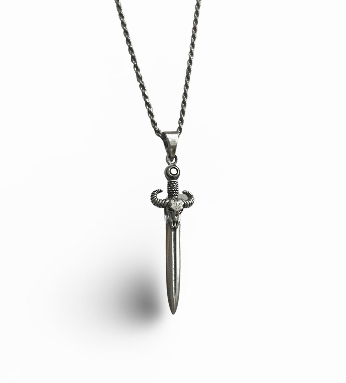 Bison Skull Dagger Necklace — 925 Sterling Silver Pendant”
