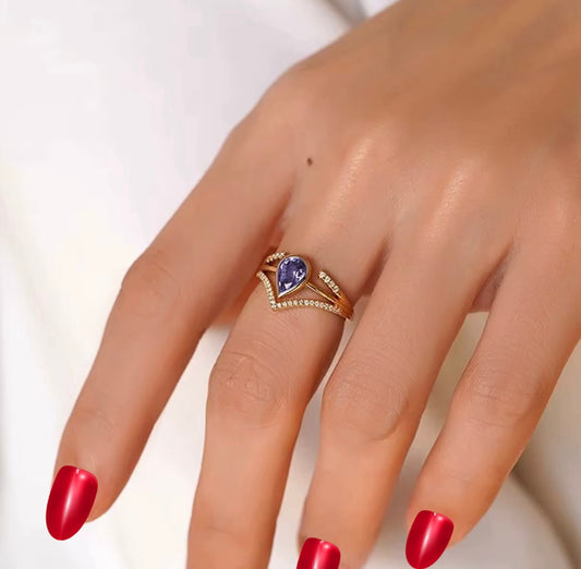 Gold Amethyst Teardrop Ring | Spiritual Healing Crystal Jewelry