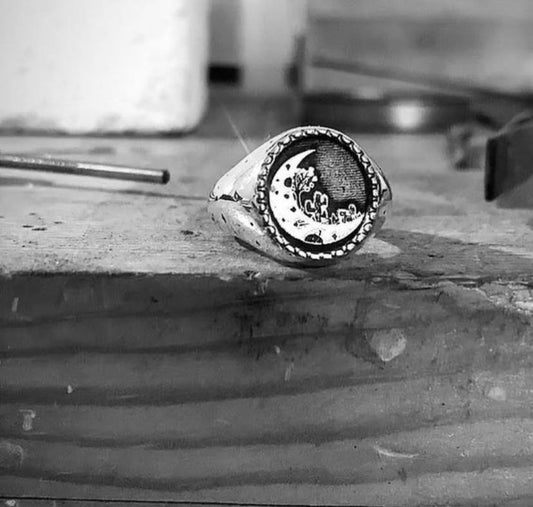 Midnight cactus moon ring - KatzKollective