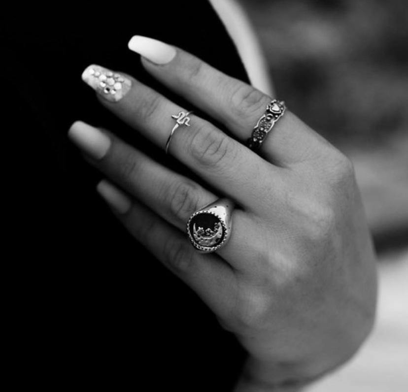 Midnight cactus moon ring - KatzKollective