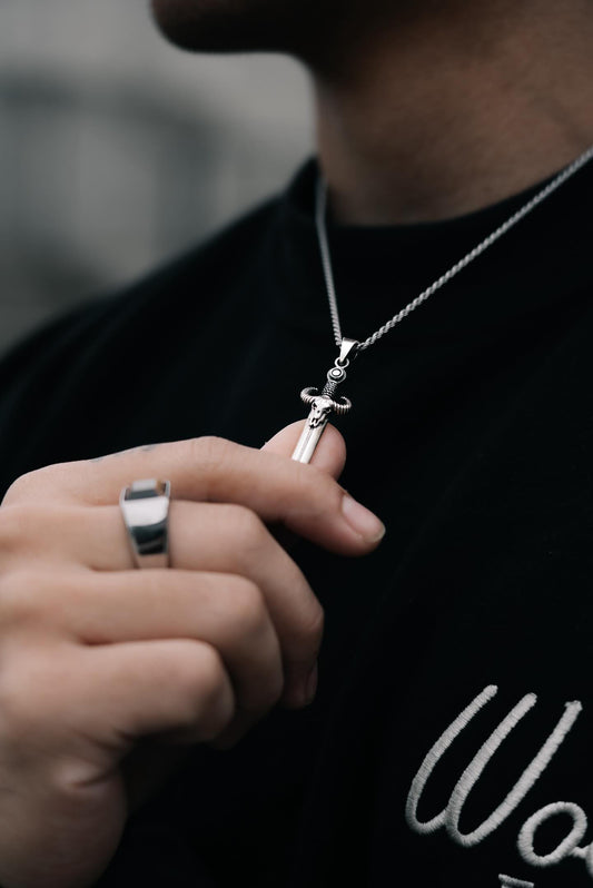 Bison Skull Dagger Necklace — 925 Sterling Silver Pendant”