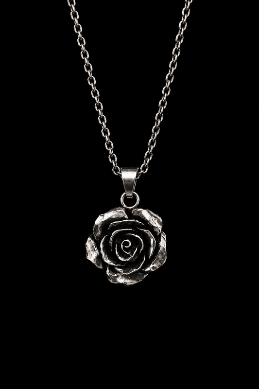 Rose pendant necklace, sterling silver rose necklace, and handmade floral jewelry.