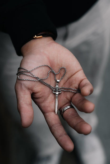 Bison Skull Dagger Necklace — 925 Sterling Silver Pendant”