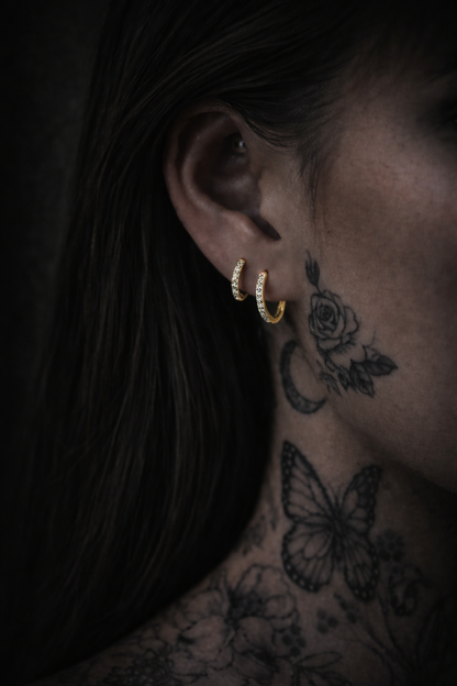 14kt Gold Filled Pavé Hoop Earrings | Minimal Everyday Gold Hoops | Dainty Sparkle Hoops