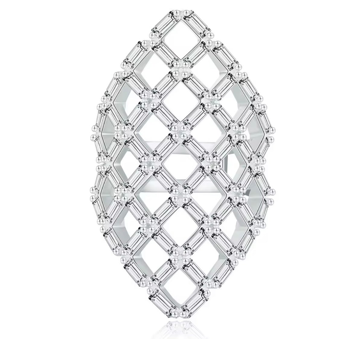 Sterling Silver Lattice Statement Ring – Modern Geometric Cocktail Design