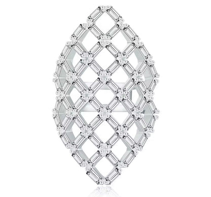 Sterling Silver Lattice Statement Ring – Modern Geometric Cocktail Design