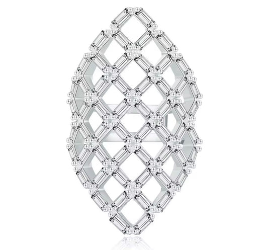 Sterling Silver Lattice Statement Ring – Modern Geometric Cocktail Design