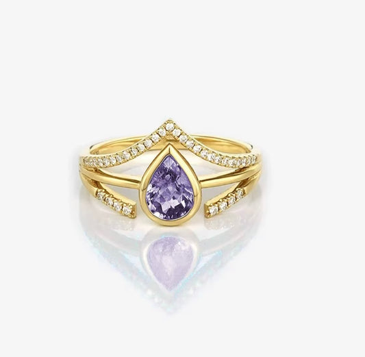 Gold Amethyst Teardrop Ring | Spiritual Healing Crystal Jewelry