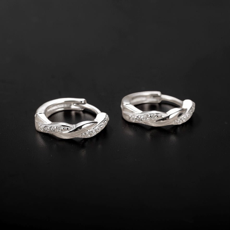 Twist Hoop Earrings – Sterling Silver CZ Huggie Hoops | Minimal Edgy Everyday Jewellery