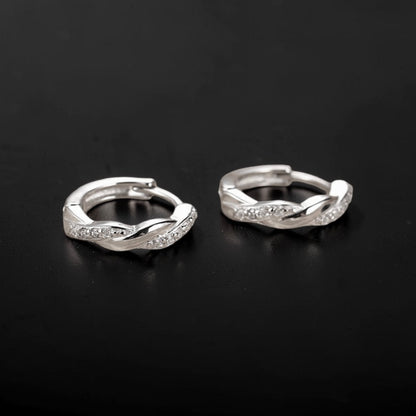 Twist Hoop Earrings – Sterling Silver CZ Huggie Hoops | Minimal Edgy Everyday Jewellery
