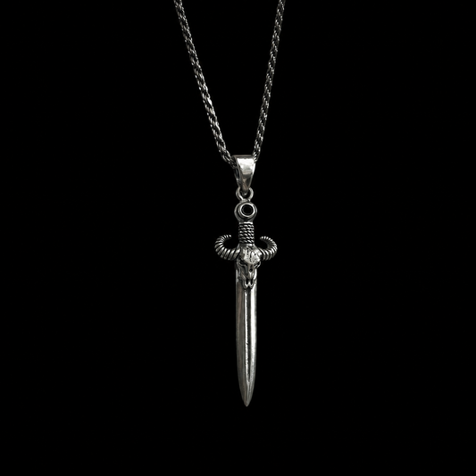 Bison Skull Dagger Necklace — 925 Sterling Silver Pendant”