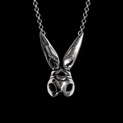 Sterling Silver Bunny Mask Necklace — Handcrafted Statement Pendant