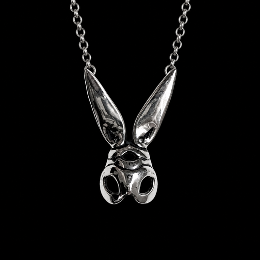 Sterling Silver Bunny Mask Necklace — Handcrafted Statement Pendant