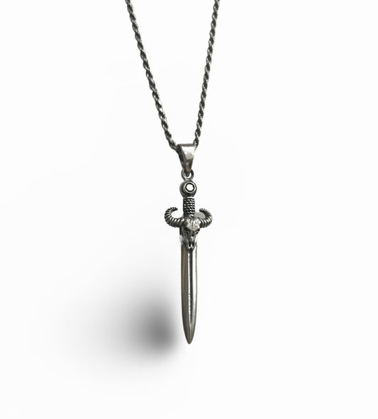 Bison Skull Dagger Necklace — 925 Sterling Silver Pendant”