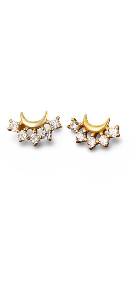 Crescent Moon Crystal Stud Earrings | Gold Celestial Earrings | Katz Kollective