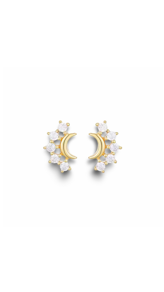 Crescent Moon Crystal Stud Earrings | Gold Celestial Earrings | Katz Kollective