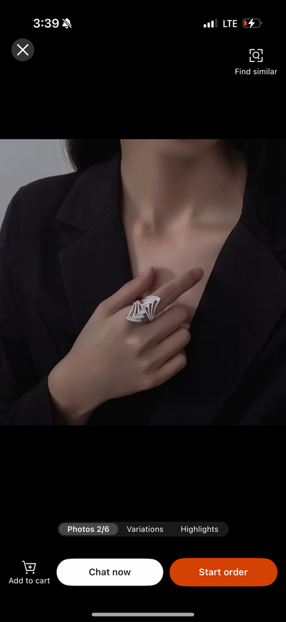 Radiant Fan Statement Ring – Sterling Silver Baguette & Pavé Design