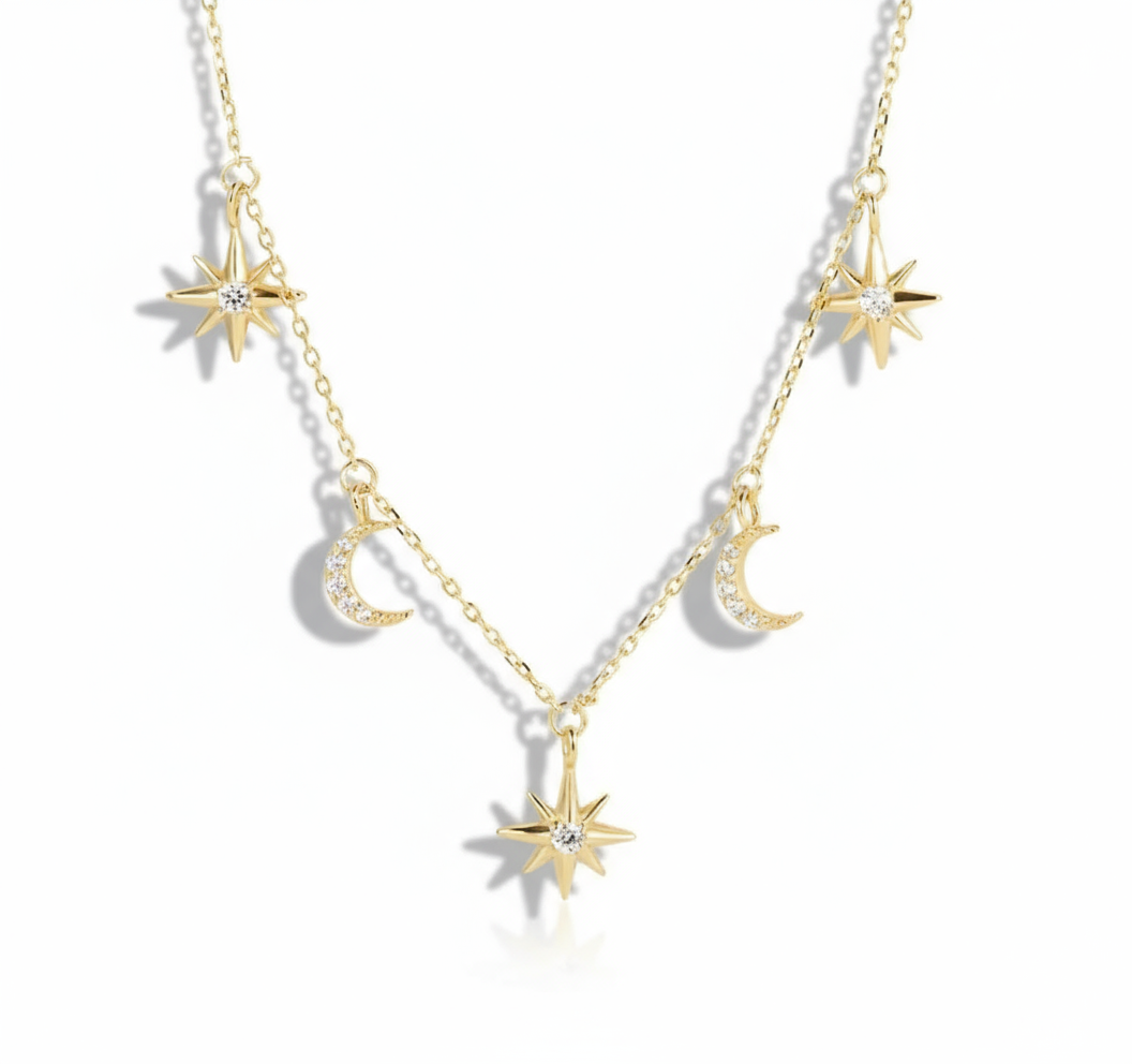Celestial Dreams Star & Moon Necklace – 14kt Gold Filled
