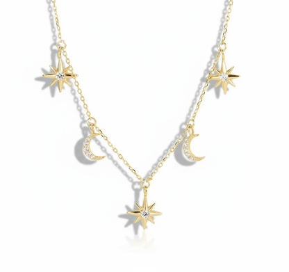 Celestial Dreams Star & Moon Necklace – 14kt Gold Filled