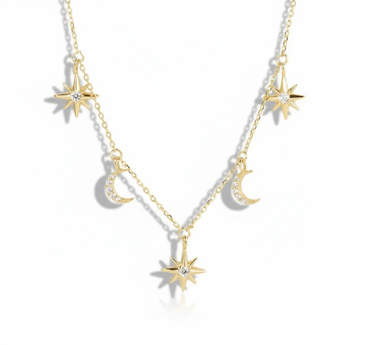 Celestial Dreams Star & Moon Necklace – 14kt Gold Filled