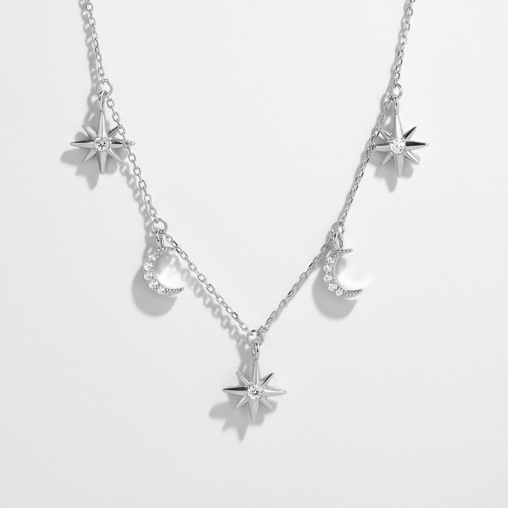 Celestial Dreams Star & Moon Necklace – Sterling silver