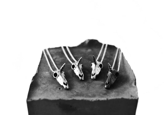 Unicorn skull necklace - sterling silver - KatzKollective